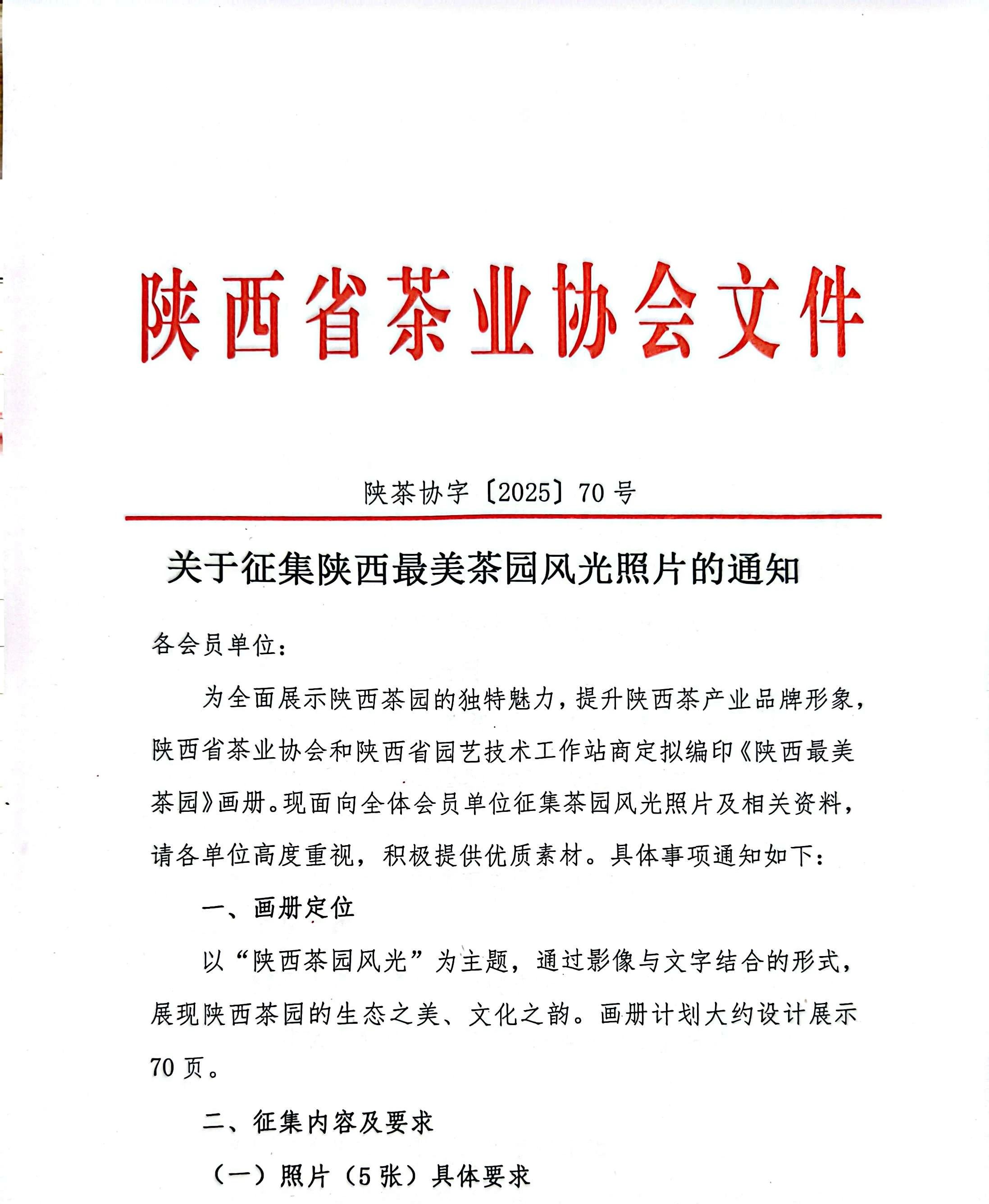 【重要通知】陕西省茶业协会关于征集陕西最美茶园风光照片的通知